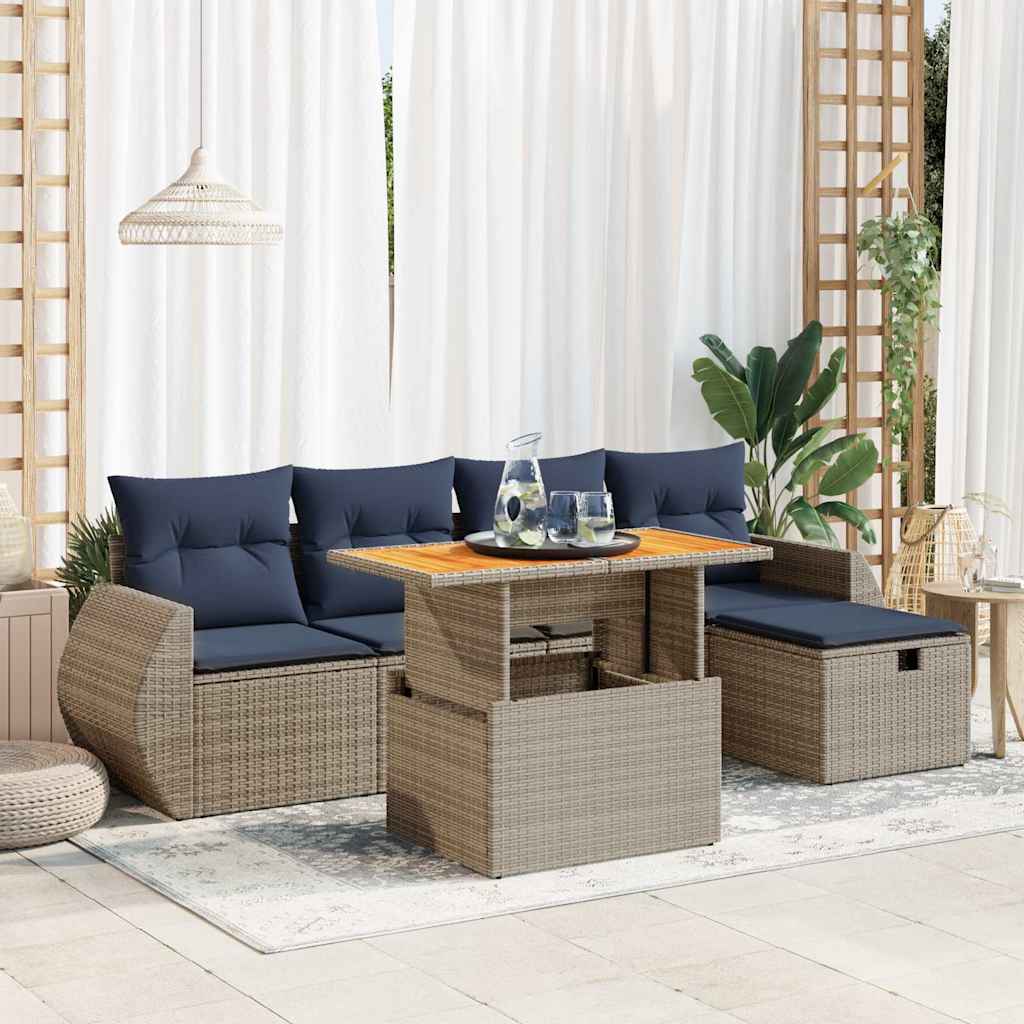 vidaXL Set mobilier grădină perne 6 piese negru poliratan/lemn acacia