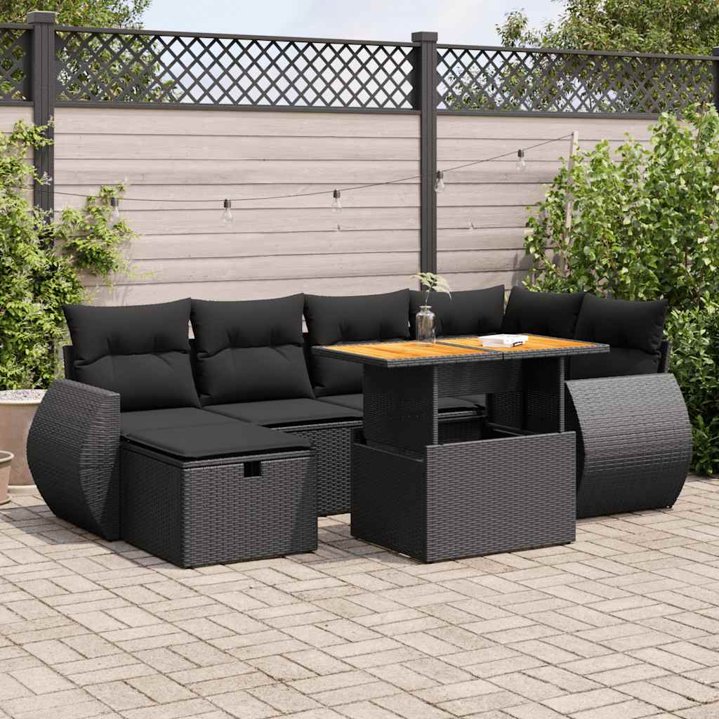 vidaXL Set mobilier grădină perne 8 piese negru, poliratan/lemn acacia