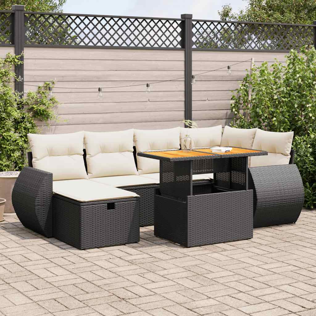 vidaXL 8-tlg. Garten-Sofagarnitur mit Kissen Schwarz Poly Rattan