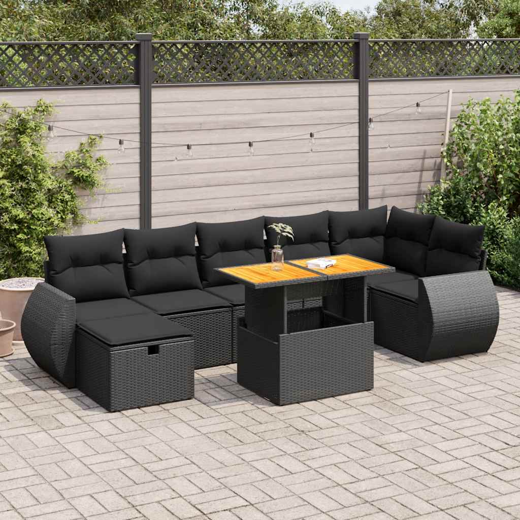 vidaXL 5tlg. Garten-Sofagarnitur mit Kissen Schwarz Poly Rattan Akazie