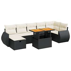 Vrtna sedežna garnitura 5-delna z blazinami poli ratan/akacija - slika 2