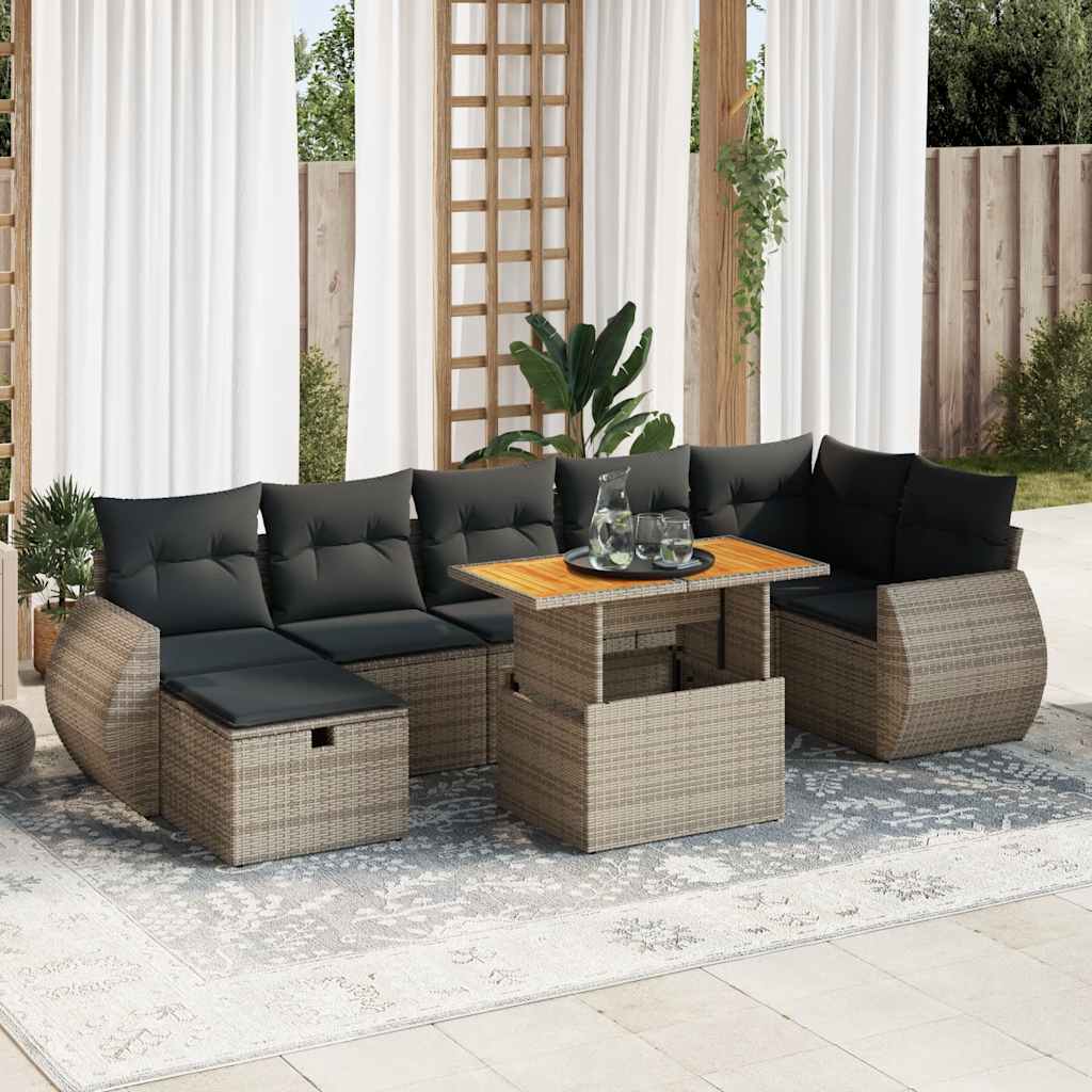 vidaXL 5-tlg. Garten-Sofagarnitur mit Kissen Grau Poly Rattan Akazie