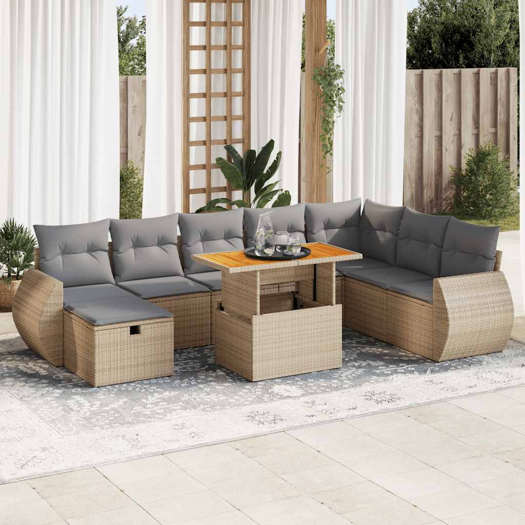 vidaXL Set canapele grădină cu perne 9 piese bej poliratan/lemn acacia