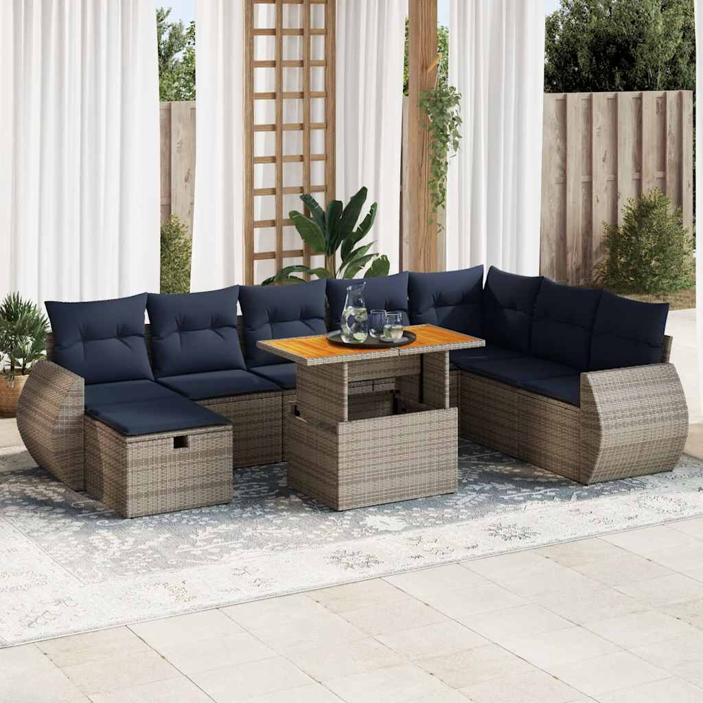vidaXL 9-tlg. Garten-Sofagarnitur mit Kissen Schwarz Poly Rattan