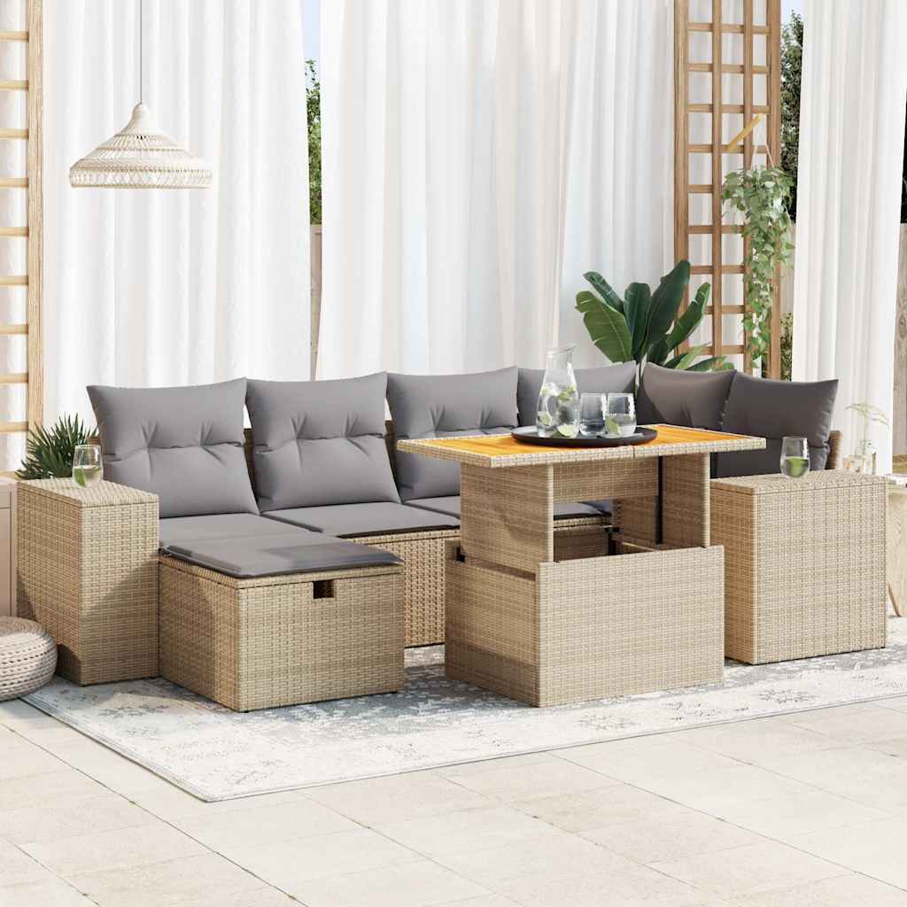 vidaXL 8-tlg. Garten-Sofagarnitur mit Kissen Beige Poly Rattan Akazie