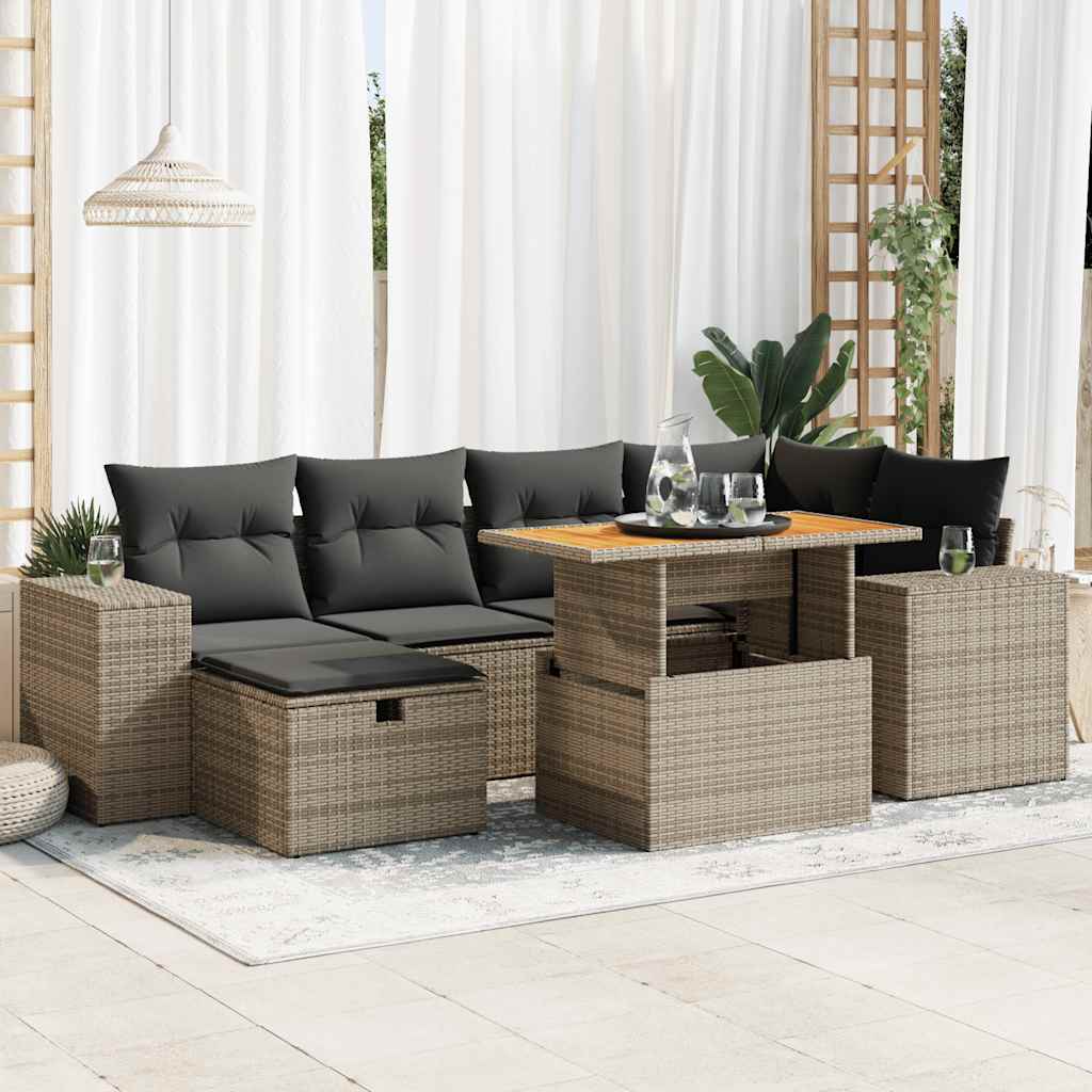 vidaXL 8-tlg. Garten-Sofagarnitur mit Kissen Grau Poly Rattan Akazie