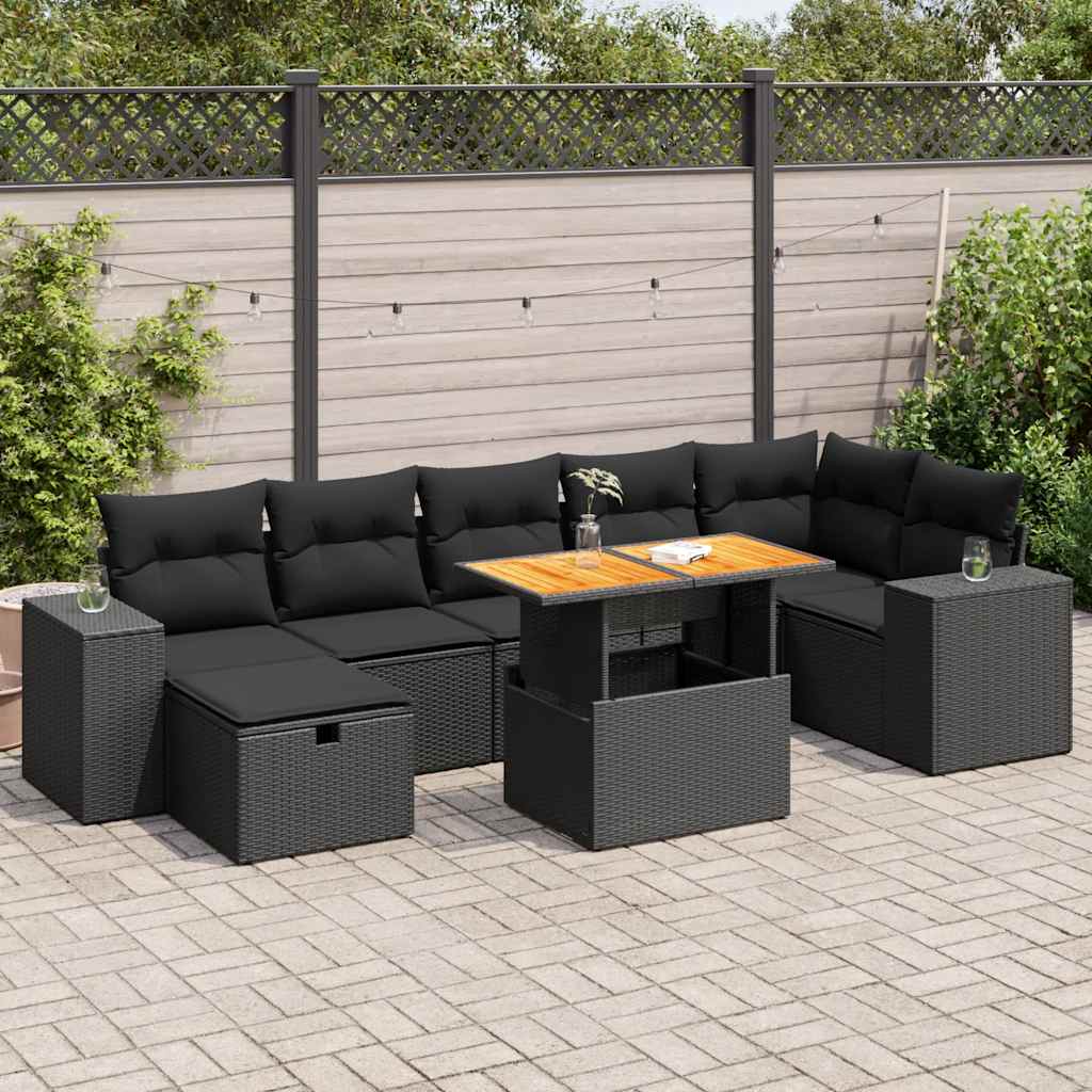 vidaXL 5tlg. Garten-Sofagarnitur mit Kissen Schwarz Poly Rattan Akazie