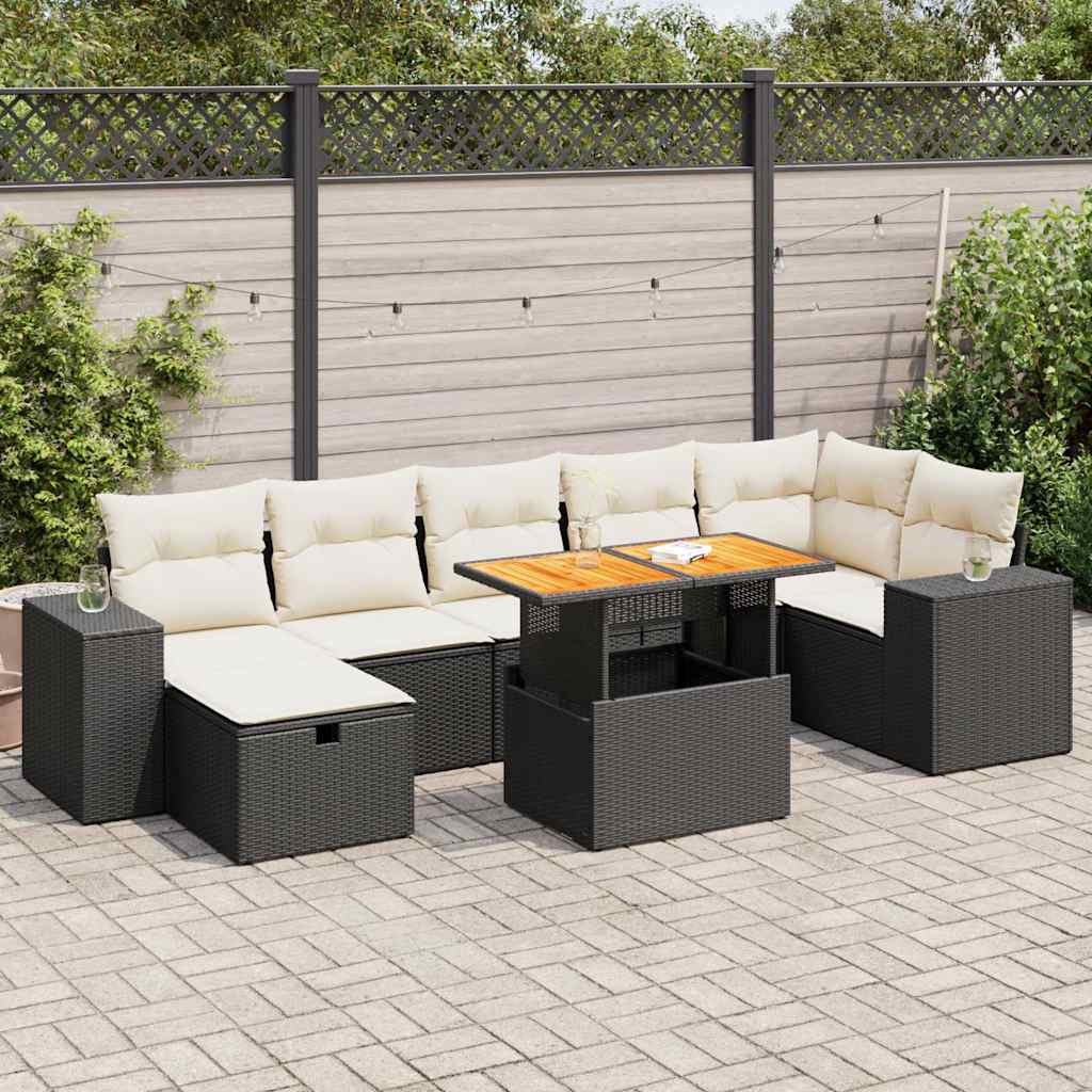 vidaXL 5tlg. Garten-Sofagarnitur mit Kissen Schwarz Poly Rattan Akazie