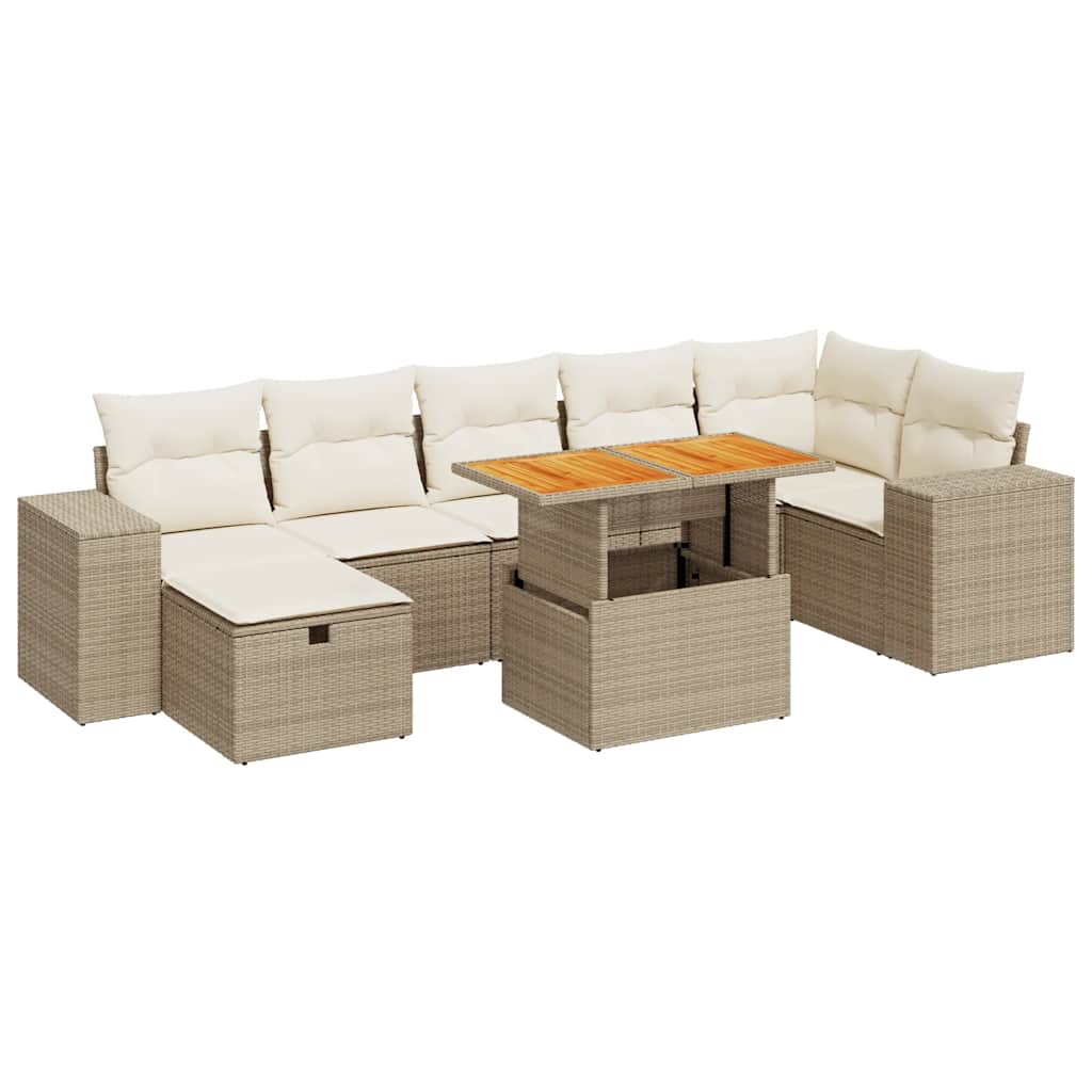 Thumbnail - vidaXL 5-tlg. Garten-Sofagarnitur mit Kissen Beige Poly Rattan Akazie