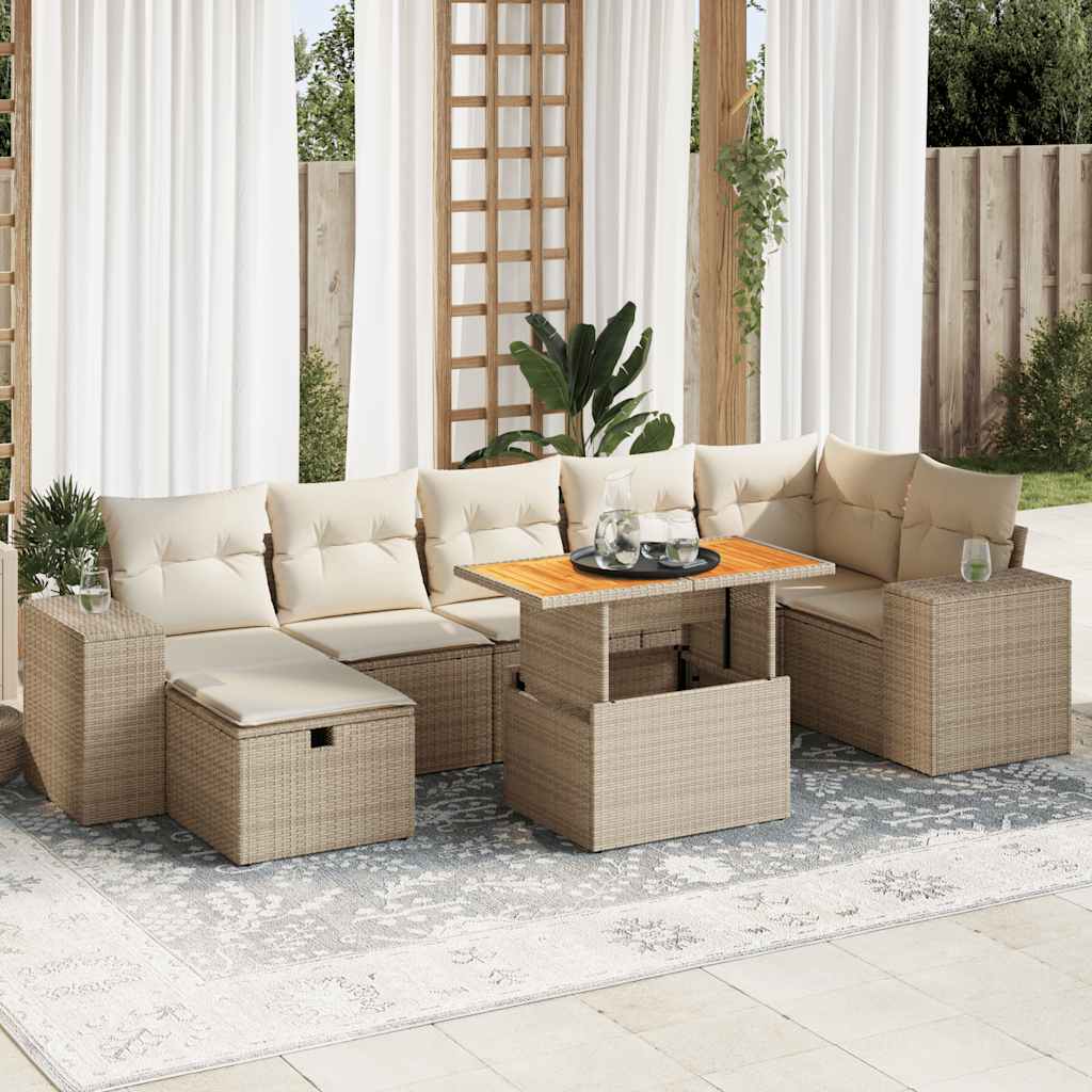 5-tlg. Garten-Sofagarnitur mit Kissen Beige Poly Rattan Akazie