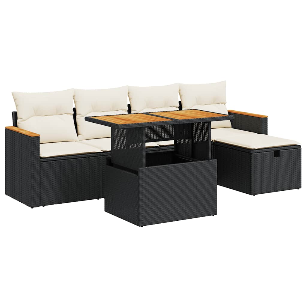 Thumbnail - vidaXL 6-tlg. Garten-Sofagarnitur mit Kissen Schwarz Poly Rattan