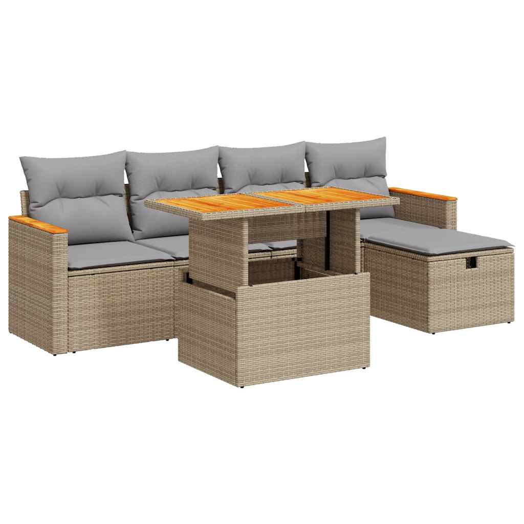 Thumbnail - vidaXL 6-tlg. Garten-Sofagarnitur mit Kissen Beige Poly Rattan