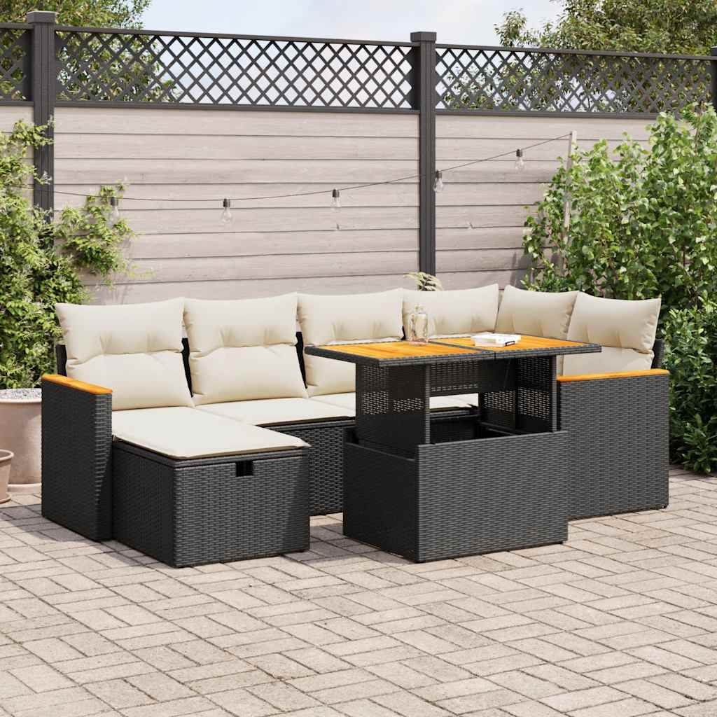 vidaXL 8-tlg. Garten-Sofagarnitur mit Kissen Schwarz Poly Rattan