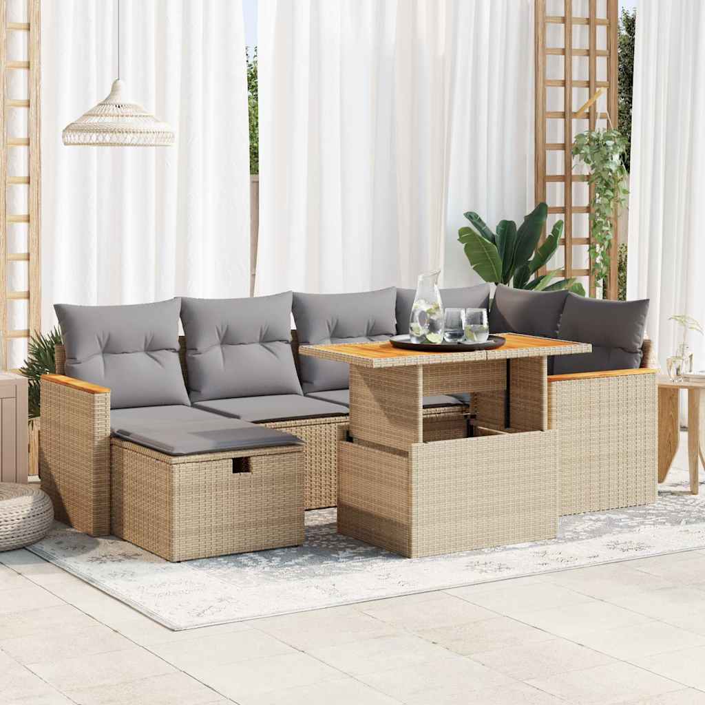 vidaXL 8-tlg. Garten-Sofagarnitur mit Kissen Beige Poly Rattan