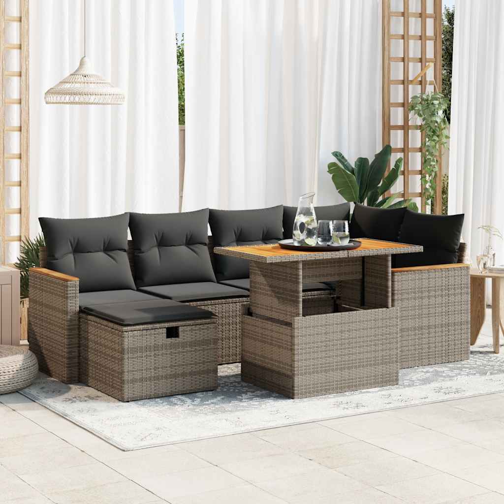 vidaXL 8-tlg. Garten-Sofagarnitur mit Kissen Grau Poly Rattan