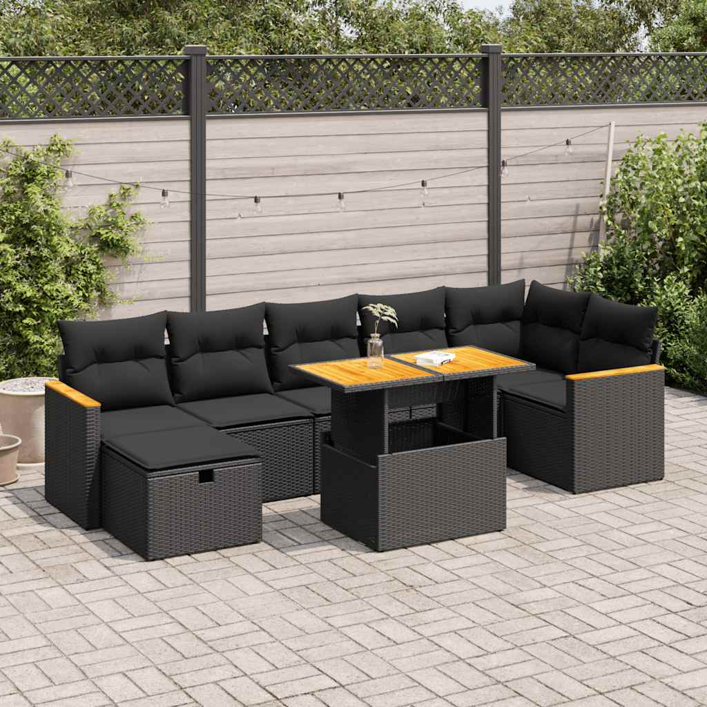 vidaXL 5-tlg. Garten-Sofagarnitur mit Kissen Schwarz Poly Rattan