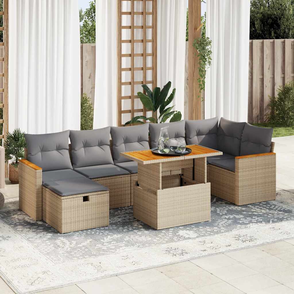 vidaXL 5-tlg. Garten-Sofagarnitur mit Kissen Beige Poly Rattan