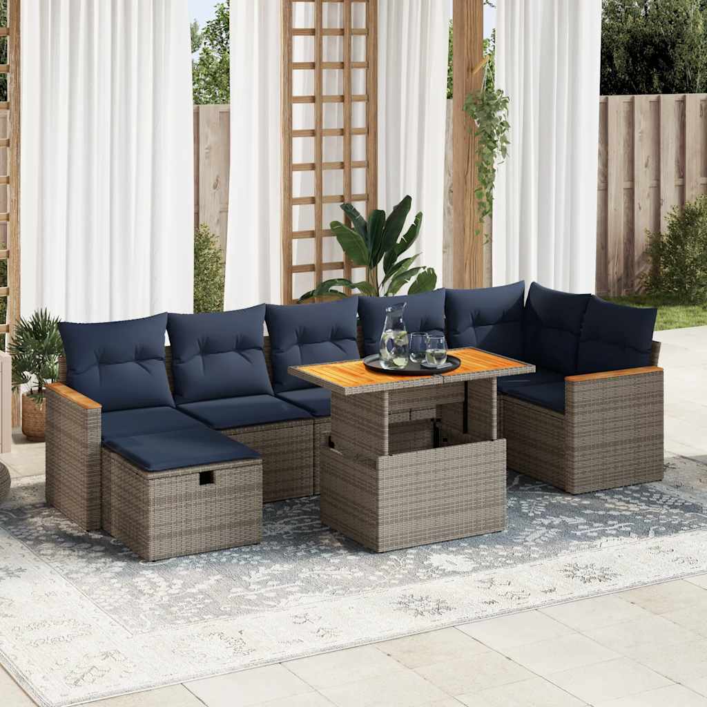 8 Piece Garden Sofa Set with Cushions Brown Poly Rattan Acacia
