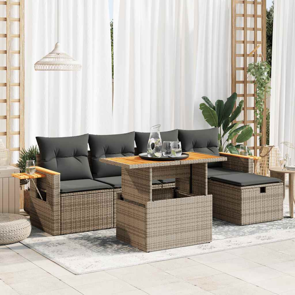 vidaXL 6-tlg. Garten-Sofagarnitur mit Kissen Grau Poly Rattan