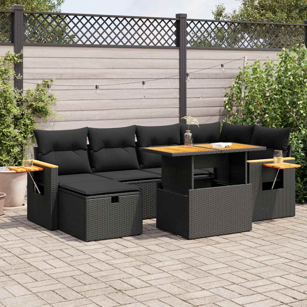 vidaXL 8-tlg. Garten-Sofagarnitur mit Kissen Schwarz Poly Rattan