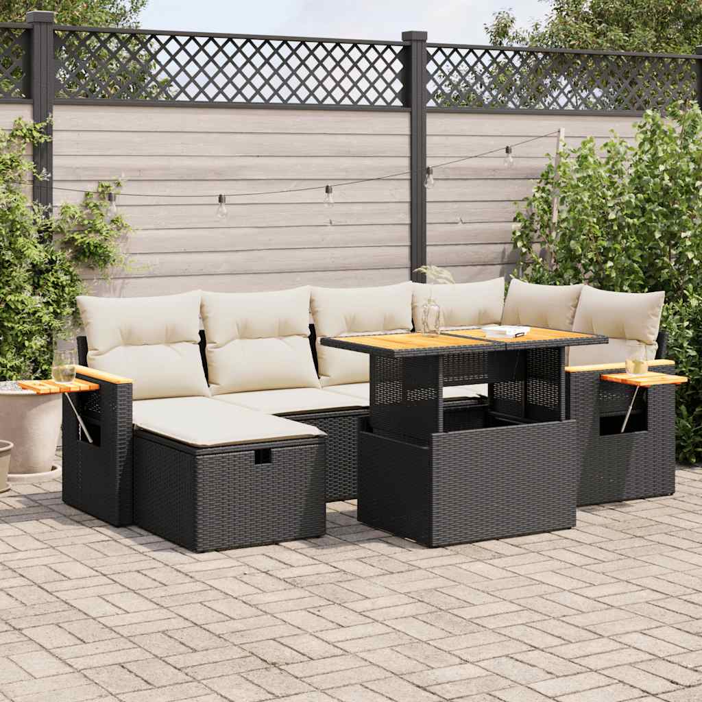 vidaXL 8-tlg. Garten-Sofagarnitur mit Kissen Schwarz Poly Rattan