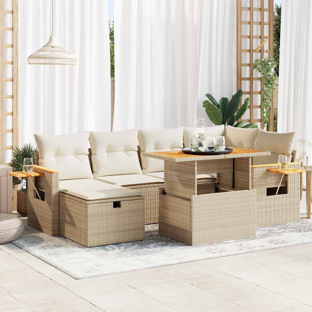 vidaXL 8-tlg. Garten-Sofagarnitur mit Kissen Beige Poly Rattan