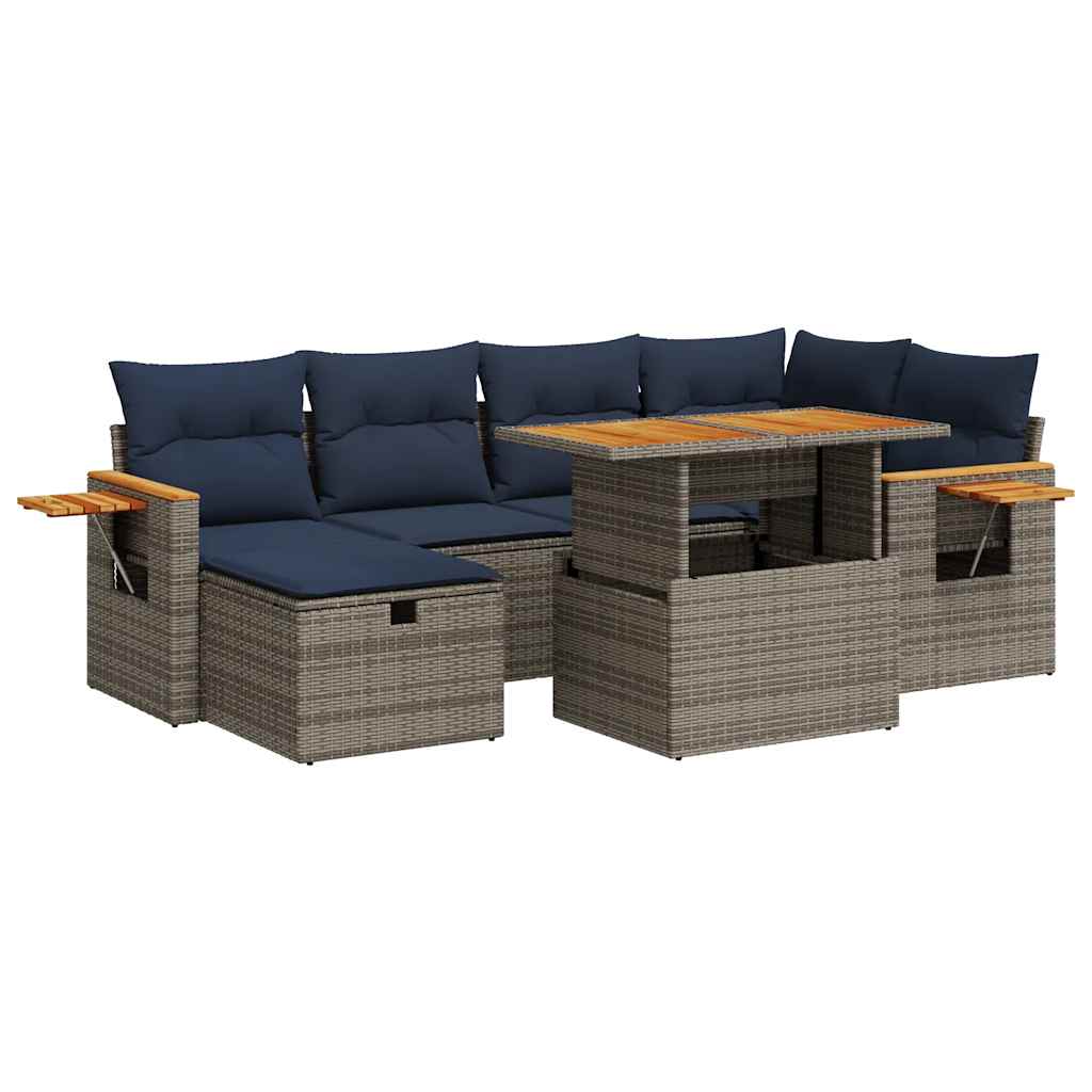 Thumbnail - vidaXL 7-tlg. Garten-Sofagarnitur mit Kissen Schwarz Poly Rattan