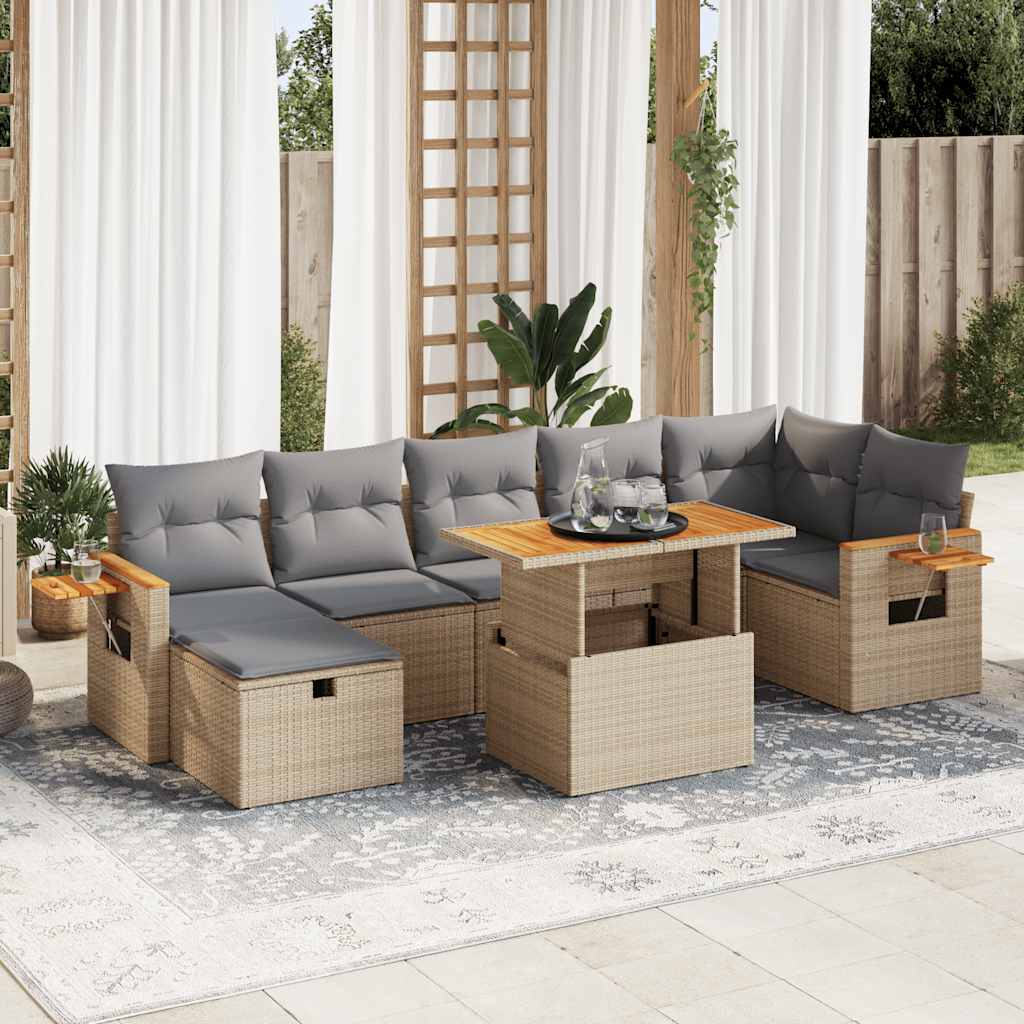 vidaXL 5-tlg. Garten-Sofagarnitur mit Kissen Beige Poly Rattan