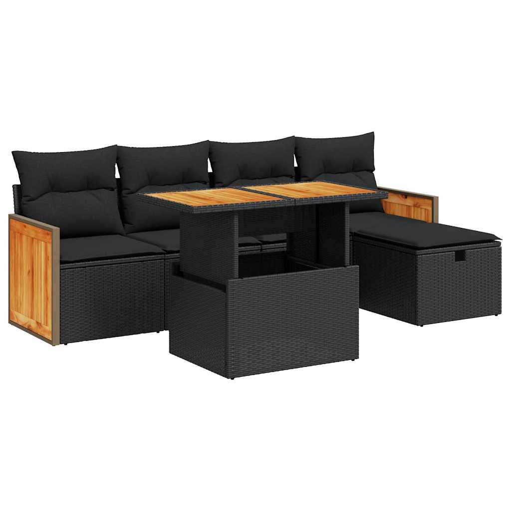 Thumbnail - vidaXL 6-tlg. Garten-Sofagarnitur mit Kissen Schwarz Poly Rattan