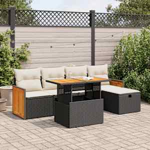 6dílná zahradní sedací souprava s poduškami černá polyratan - obrázek 1