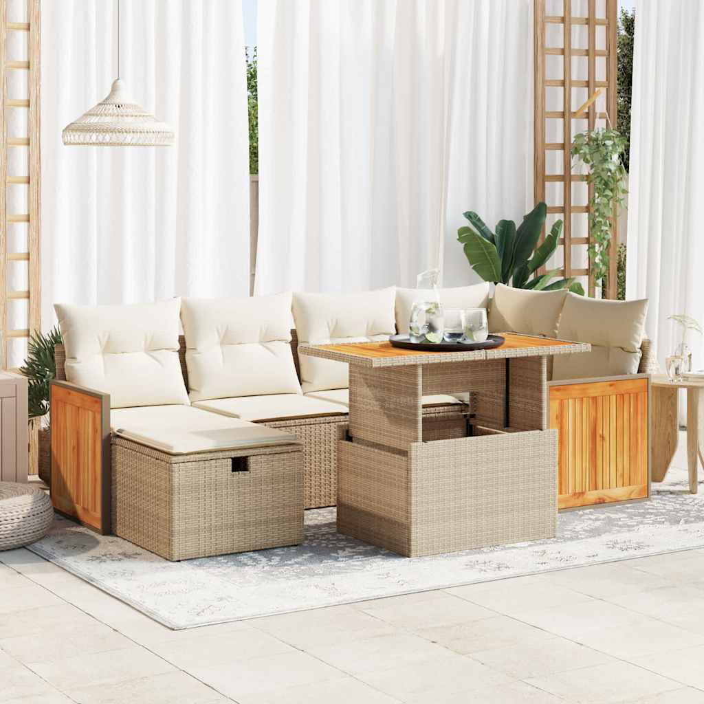 vidaXL 8-tlg. Garten-Sofagarnitur mit Kissen Beige Poly Rattan