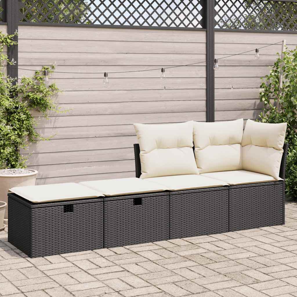 vidaXL 2-delige Loungeset met kussens poly rattan acacia zwart