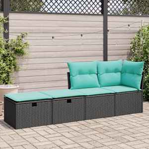 Vrtna sedežna garnitura z blazinami 2-delna črn ratan/akacija - slika 3