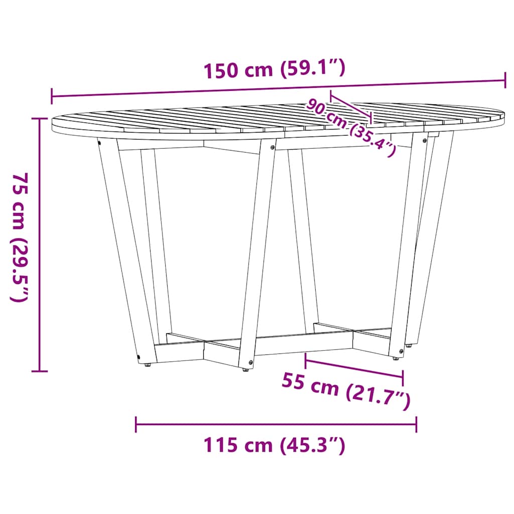 Tuintafel ovaal 150x90x75 cm massief acaciahout image 12