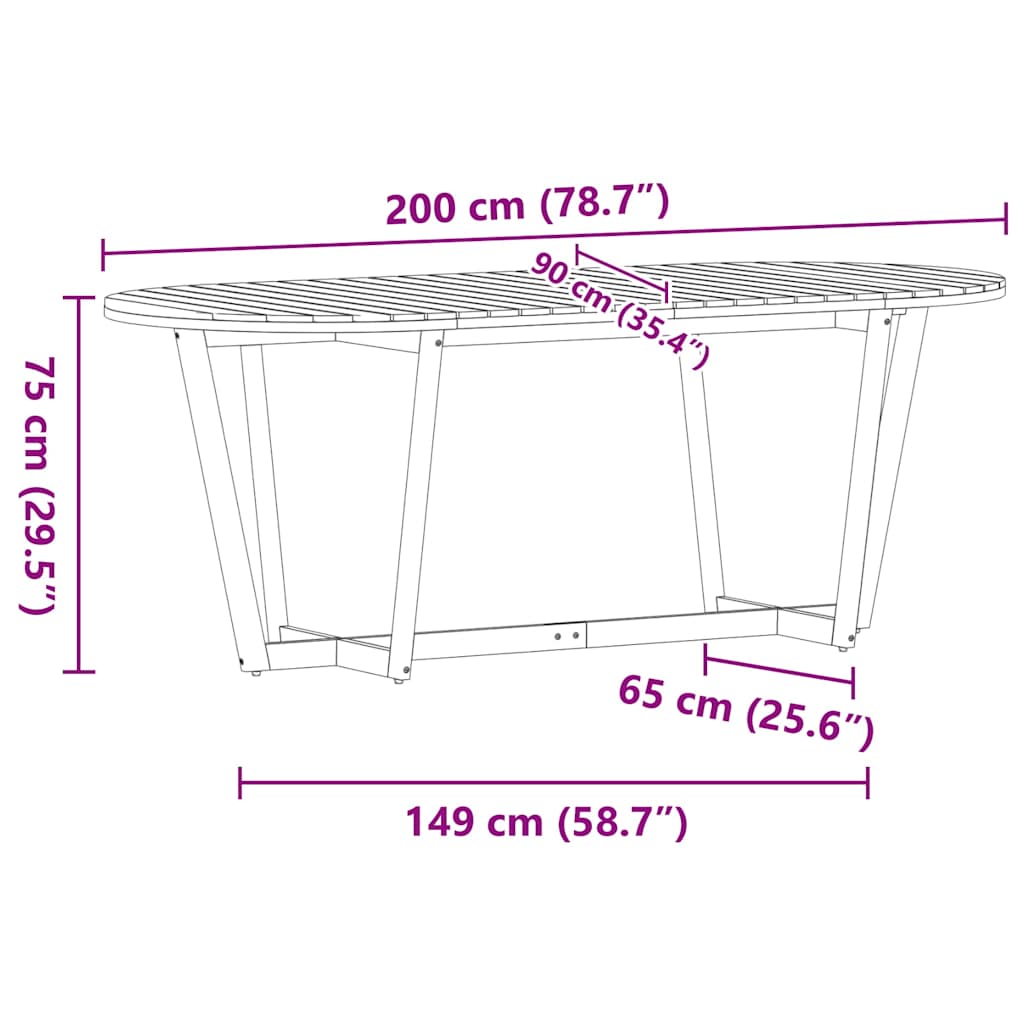 Tuintafel ovaal 200x90x75 cm massief acaciahout image 12