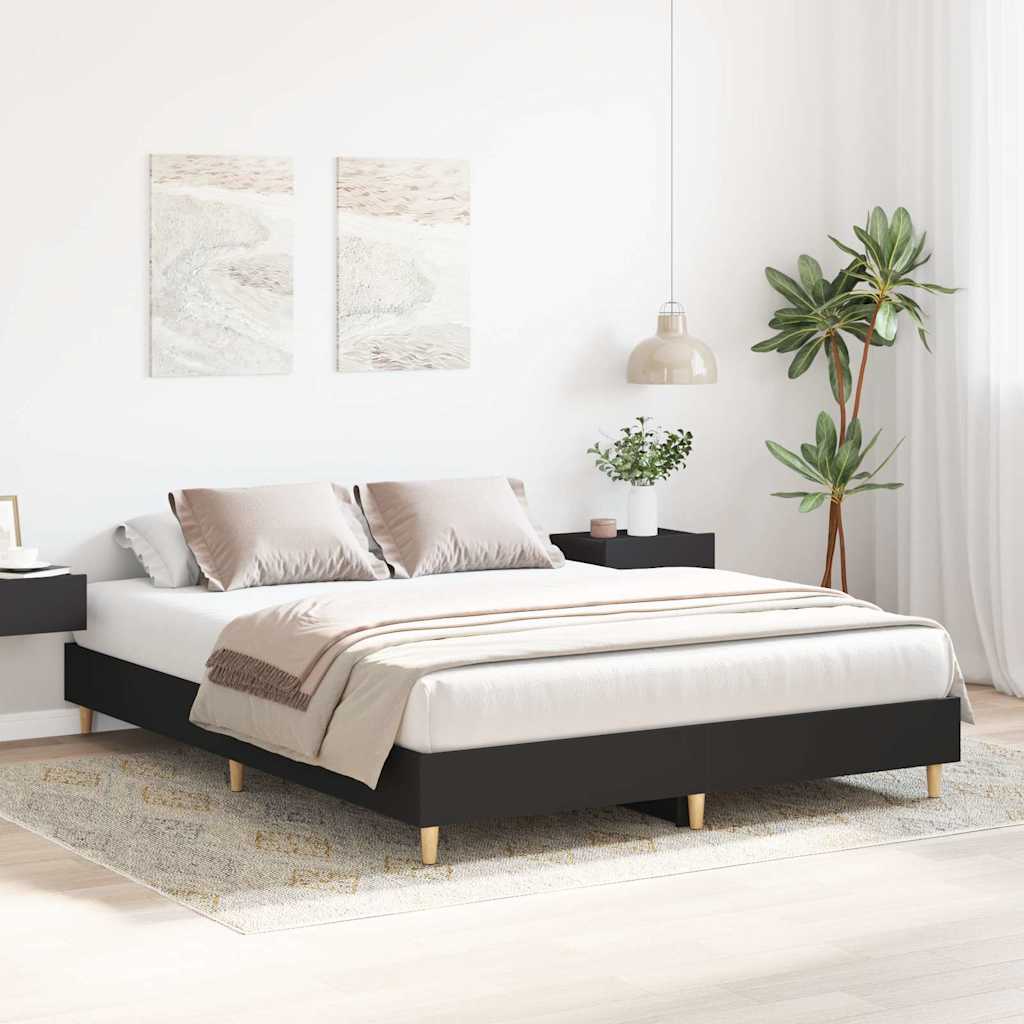 vidaXL Bedframe zonder matras 150x200 cm spaanplaat zwart afbeelding