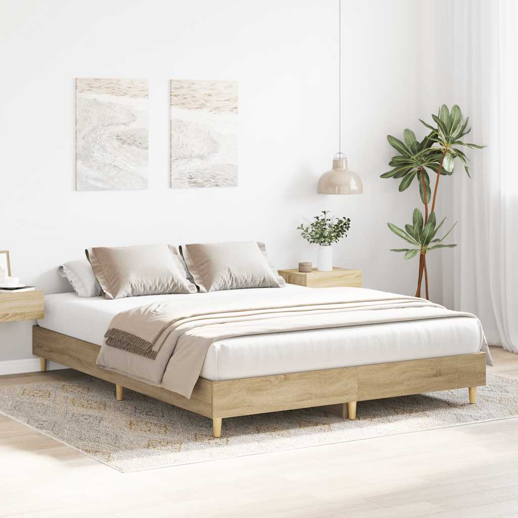 vidaXL Bedframe zonder matras 150x200cm spaanplaat sonoma eikenkleurig afbeelding