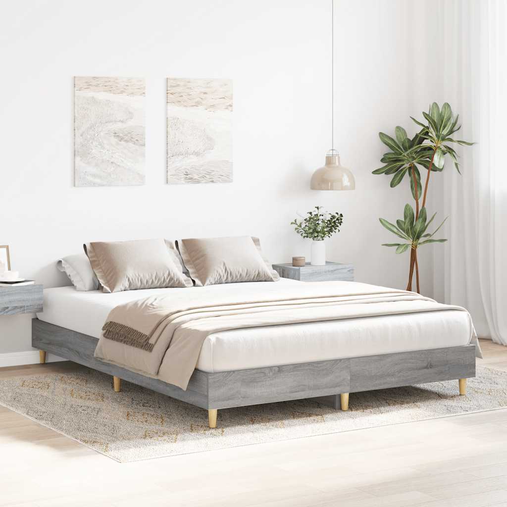 vidaXL Bedframe zonder matras 150x200 cm spaanplaat grijs Sonoma afbeelding