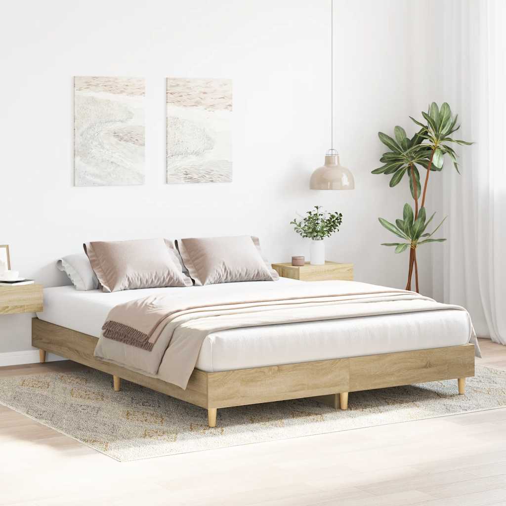 vidaXL Bedframe zonder matras 140x200cm spaanplaat Sonoma eikenkleurig afbeelding