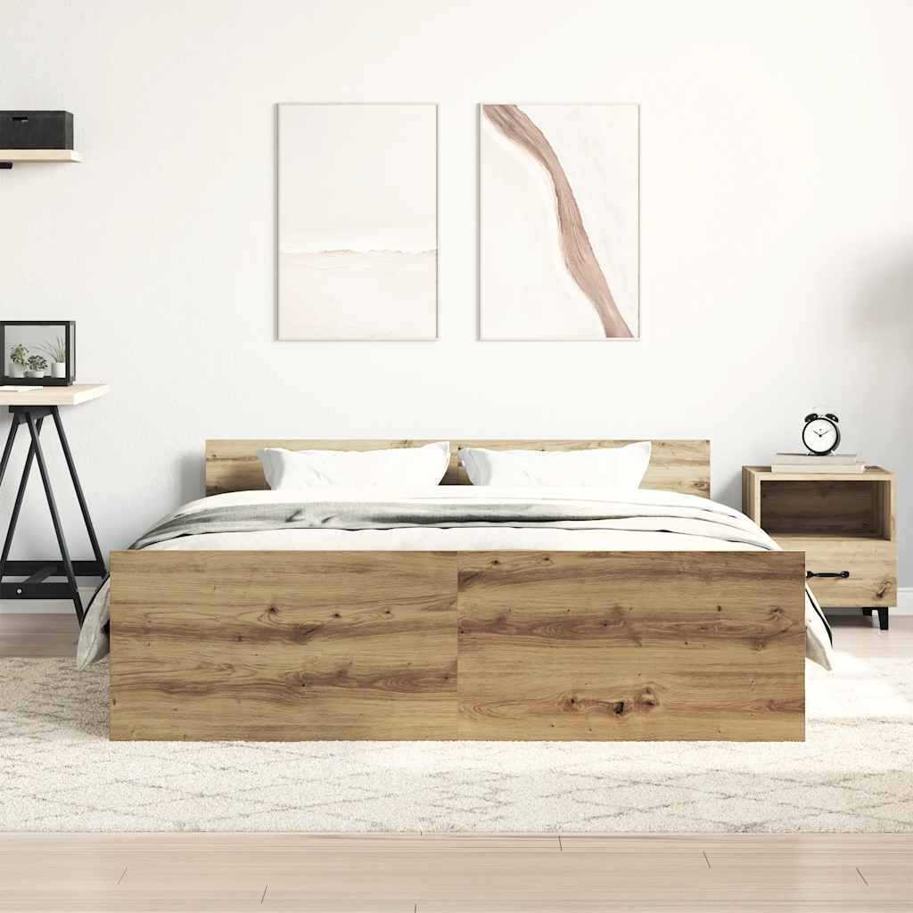 vidaXL Bedframe zonder matras spaanplaat artisanaal eikenkleurig afbeelding