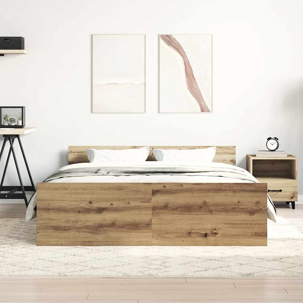 vidaXL Bedframe zonder matras spaanplaat artisanaal eikenkleurig afbeelding