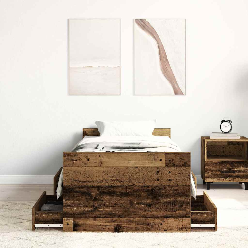 vidaXL Bedframe zonder matras 100x200 cm bewerkt hout oud hout afbeelding