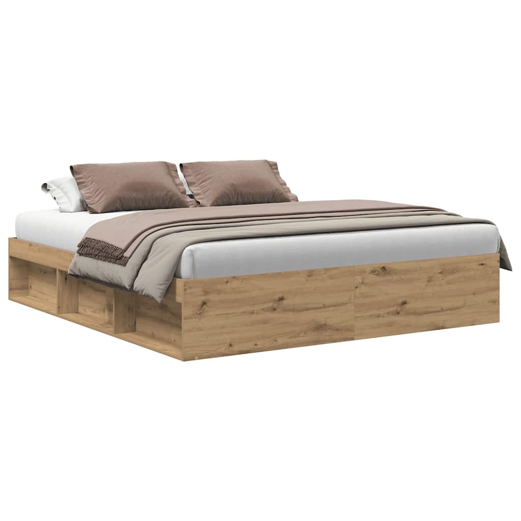 vidaXL Bedframe zonder matras spaanplaat artisanaal eikenkleurig, foto 3