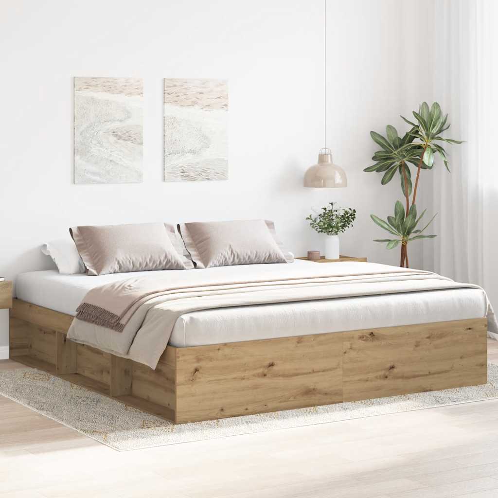 vidaXL Bedframe zonder matras spaanplaat artisanaal eikenkleurig, foto 2