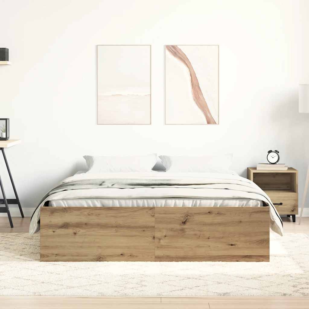 vidaXL Bedframe zonder matras spaanplaat artisanaal eikenkleurig, foto 2