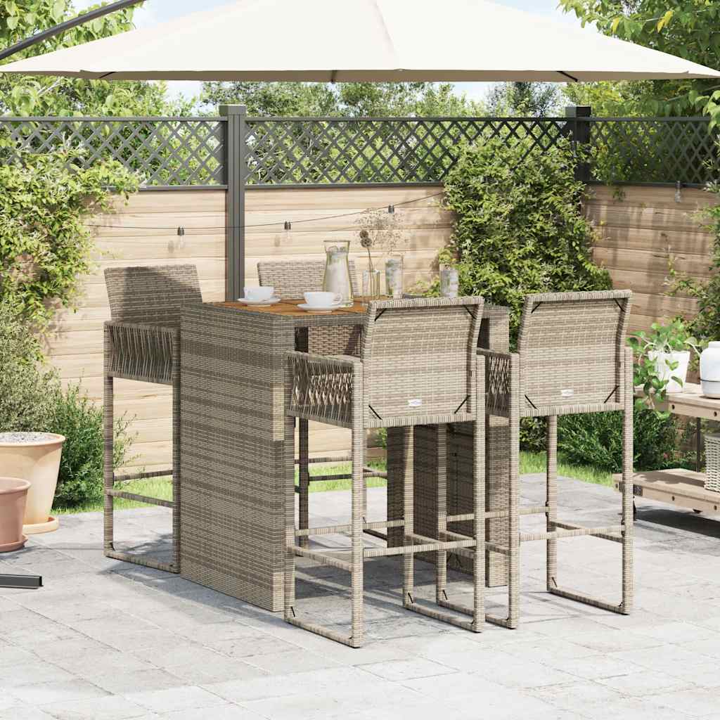 vidaXL 5-delige Tuinbarset zonder kussens poly rattan acacia grijs afbeelding