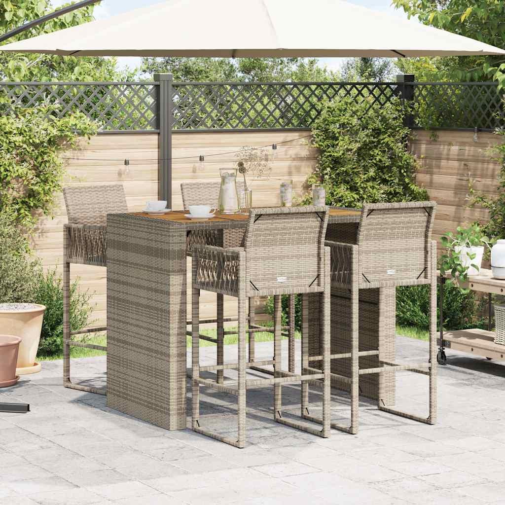 vidaXL 5-delige Tuinbarset zonder kussens poly rattan acacia grijs afbeelding