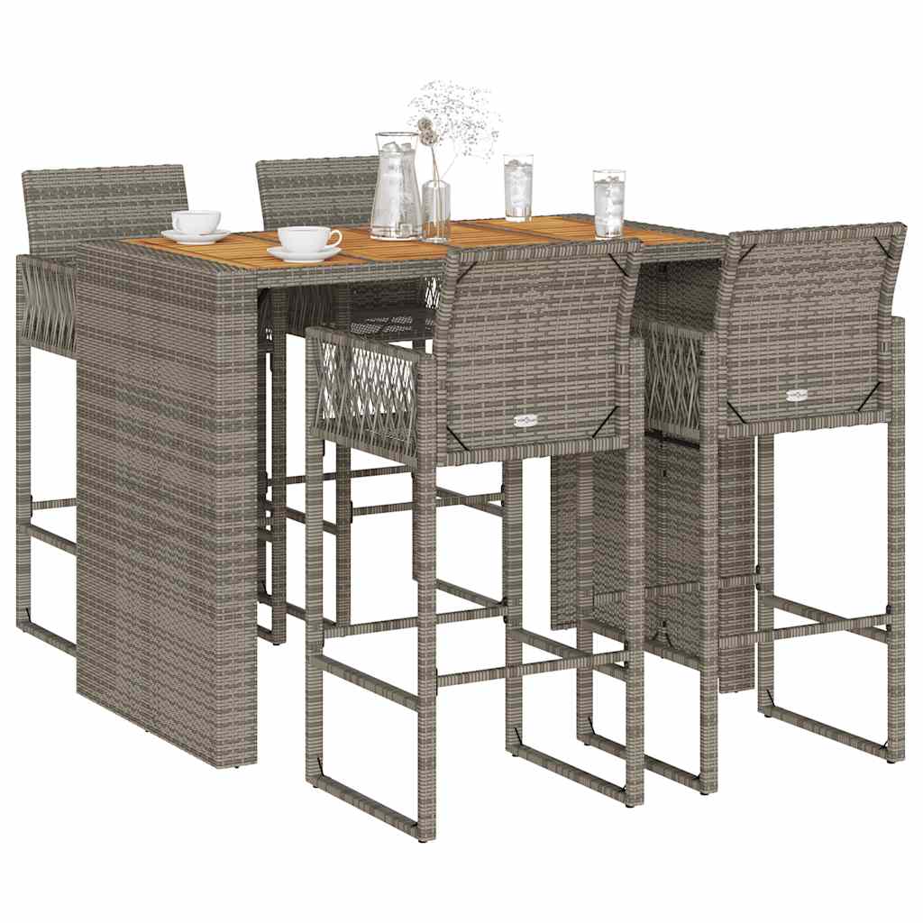 vidaXL 5-tlg. Gartenbar-Set ohne Kissen Grau Poly Rattan Akazie