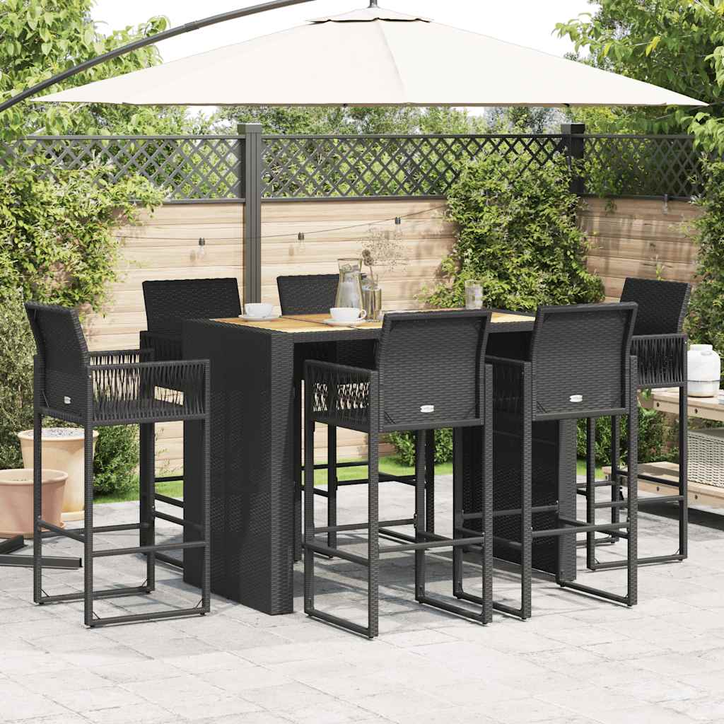 Thumbnail - vidaXL 7-tlg. Gartenbar-Set ohne Kissen Schwarz Poly Rattan Akazie