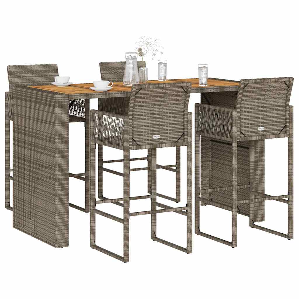 5-tlg. Gartenbar-Set ohne Kissen Grau Poly Rattan Akazie